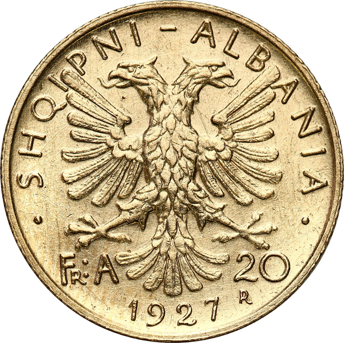 Albania, Ahmed Zogu. 20 franga 1927 R, Rzym - RZADKIE